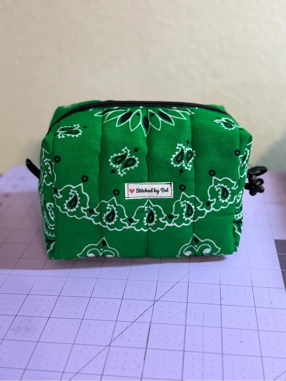 Green Quilted Bandana Cosmetic Bag